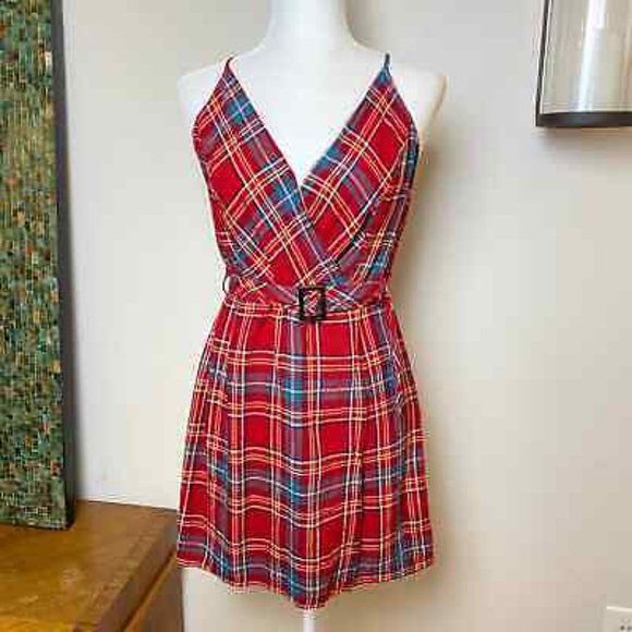 UO Amanda Linen Belted Wrap Dress - Plaid - US XL - Picture 3 of 4
